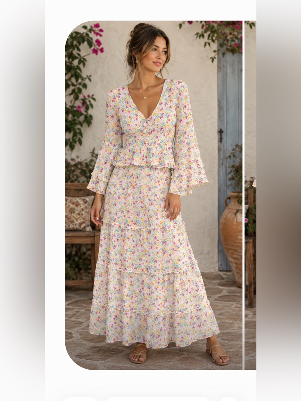 june & hudson Boho Chic Two Piece Maxi Skirt Set Cottagecore Festival